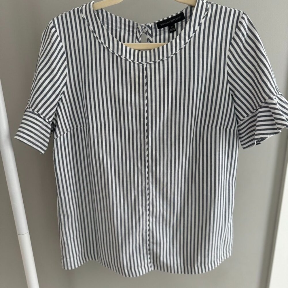 Banana Republic Grey and White Striped Shirt